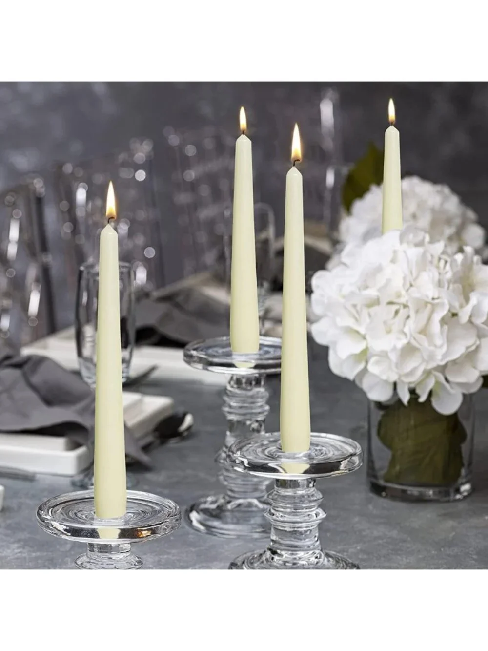 Bulk Ivory Taper Candles - 10 Inch Dinner Candles, 100 Count, Smokeless